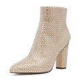 thumbnail image 1 of XYD Women Fashion Rhinestone Ankle Booties Sturdy Block Heel Side Zipper Pointed Toe Short Boots Party Shoes Size 10.5 Gold, 1 of 5