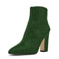 thumbnail image 1 of XYD Women Fashion Rhinestone Ankle Booties Sturdy Block Heel Side Zipper Pointed Toe Short Boots Party Shoes Size 11.5 Green, 1 of 4