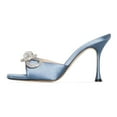 thumbnail image 1 of XYD Women Fashion Rhinestones Bows Square Open Toe Sandals High Spool Heel Mules Slip On Party Shoes Size 4 Blue, 1 of 4