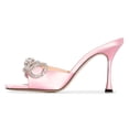 thumbnail image 1 of XYD Women Fashion Rhinestones Bows Square Open Toe Sandals High Spool Heel Mules Slip On Party Shoes Size 4 Pink, 1 of 4