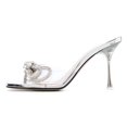 thumbnail image 1 of XYD Women Fashion Rhinestones Bows Square Open Toe Sandals High Spool Heel Mules Slip On Party Shoes Size 7 Silver, 1 of 4