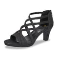 thumbnail image 1 of XYD Women Fashion Round Open Toe Block Low Heel Pumps Ballroom Strappy Sandals Back Zip Dance Party Dress Shoes Size 4 Black, 1 of 5