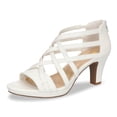 thumbnail image 1 of XYD Women Fashion Round Open Toe Block Low Heel Pumps Ballroom Strappy Sandals Back Zip Dance Party Dress Shoes Size 4 White, 1 of 5