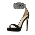 thumbnail image 1 of XYD Women Fashion Single Strap Open Toe Platform Sandals Flower Rhinestone Ankle with Buckle Stiletto High Heels Shoes Size 8.5 Black, 1 of 4