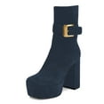 thumbnail image 1 of XYD Women Fashion Square Toe Ankle Boots Metal Buckle Strap Chunky Platform Heel Zip-up Boots Chic Shoes Size 13 Navy, 1 of 4