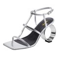thumbnail image 1 of XYD Women Fashion Strappy Sandals Metal Circular Block High Heels Square Open Toe Pumps Party Club Shoes Size 4 Silver, 1 of 4