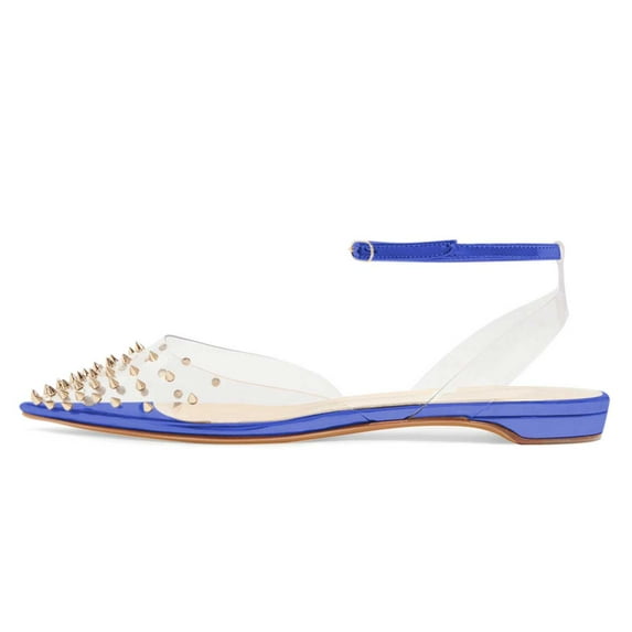 XYD Women Fashion Studded Transparent Pointed Closed Toe Flats Sandals Ankle Strap Buckled Sexy Dress Shoes Size 4.5 Blue