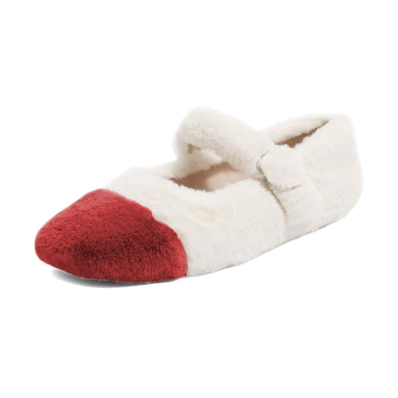 XYD Women Fur Square Closed Toe Mary Jane Flats Ankle Buckled Single Strap Outdoor Cozy Lady Warm Shoes Size 11.5 Red