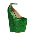 thumbnail image 1 of XYD Women Glitter Pointed Toe Wedge Heel Pumps Ankle Buckle Strap Platform Super High Heels Party Fashion Show Shoes Size 6.5 Green, 1 of 4