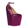 thumbnail image 1 of XYD Women Glitter Pointed Toe Wedge Heel Pumps Ankle Buckle Strap Platform Super High Heels Party Fashion Show Shoes Size 7 Purple, 1 of 4