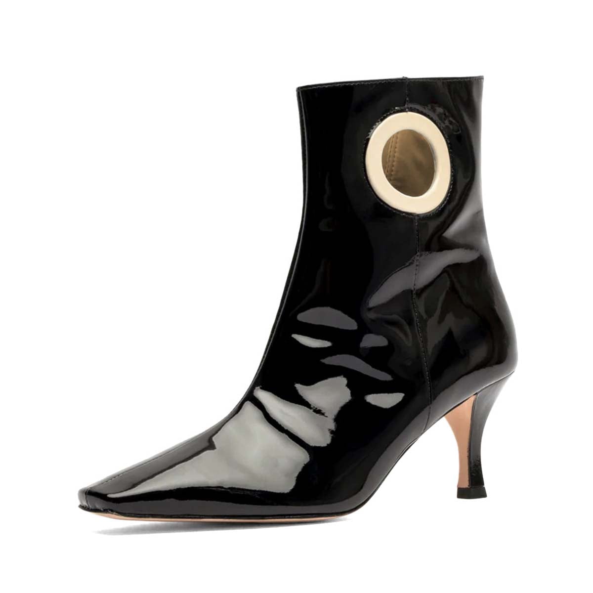 XYD Women Glossy Kitten Low Heel Ankle Boots Hole Patent Leather