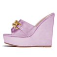 thumbnail image 1 of XYD Women Gold Chain Wedge Platform High Heel Mule Slides Slip On Open Toe Sandals Party Wedding Dress Shoes Size 11.5 Purple, 1 of 4