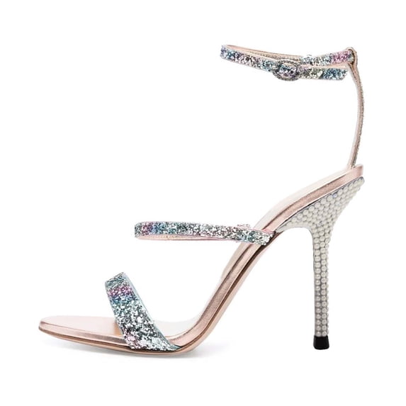 XYD Women Gorgeous Ankle Strap Sandals Open Toe Pearl Heels Pumps Wedding Evening Shoes Size 4 Multicolor
