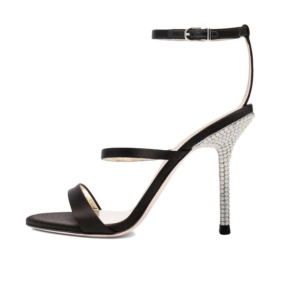 XYD Women Gorgeous Ankle Strap Sandals Open Toe Pearl Heels Pumps Wedding Evening Shoes Size 5 Black