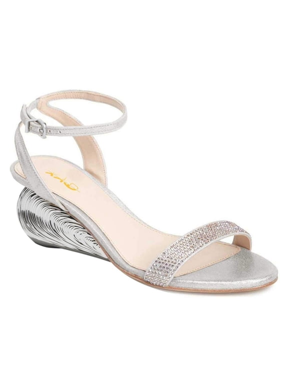 Women Gorgeous Shell Low Wedge Heels Open Toe Strappy Rhinestone Sandals Prom Evening Dressy Shoes Size 4 Silver