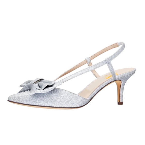 XYD Women Graceful Bridal Mid Heel Slingback Sandals Slip On Bowknot Pointed Closed Toe Pump Shoes Size 10 Silver