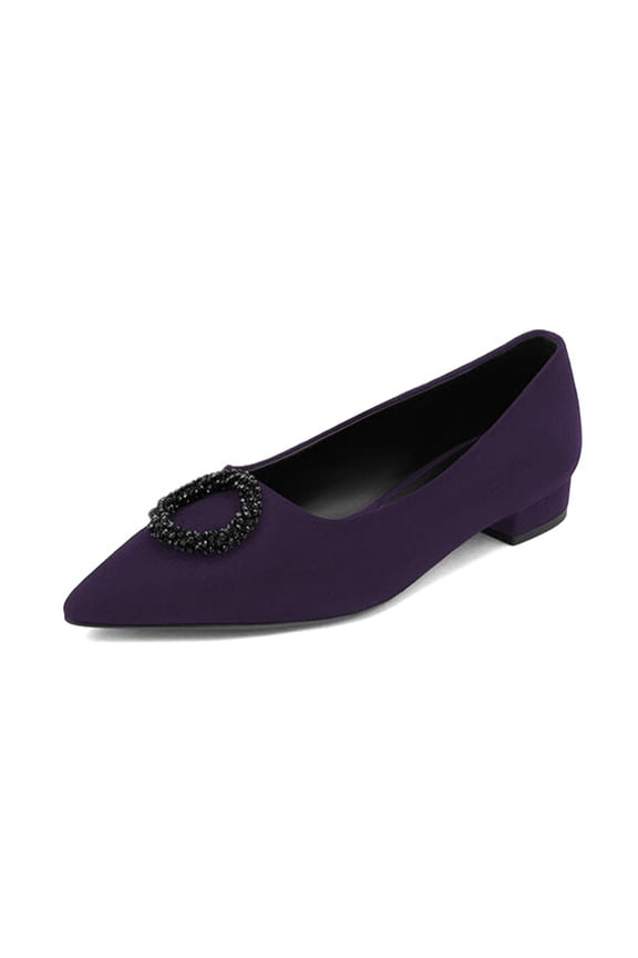 Women Graceful Crystal Circle Pointy Closed Toe Flat Chunky Low Heel Slip On Chic Office Dressy Shoes Size 4 Purple