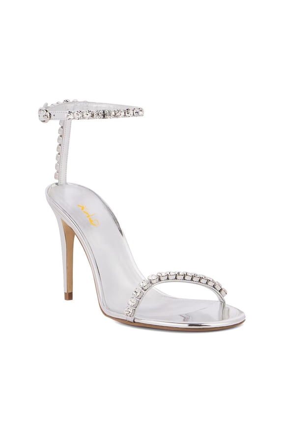 Women Graceful Crystal Open Round Toe Sandals Thin Ankle Strap Stiletto High Heels Evening Date Formal Shoes Size 16 Silver