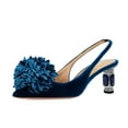 thumbnail image 1 of XYD Women Graceful Flower Pointy Closed Toe Velvet Pumps Block Crystal Mid Heels Slingbacks Dressy Weddding Shoes Size 12.5 Navy, 1 of 4