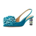 thumbnail image 1 of XYD Women Graceful Flower Pointy Closed Toe Velvet Pumps Block Crystal Mid Heels Slingbacks Dressy Weddding Shoes Size 15 Blue, 1 of 4