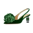 thumbnail image 1 of XYD Women Graceful Flower Pointy Closed Toe Velvet Pumps Block Crystal Mid Heels Slingbacks Dressy Weddding Shoes Size 4.5 Green, 1 of 4