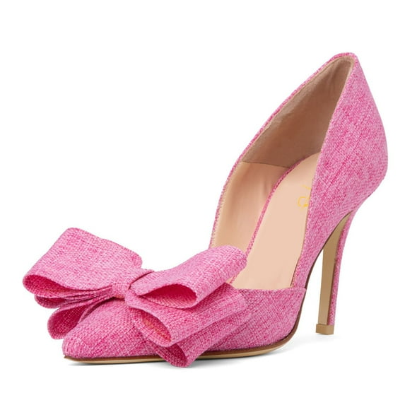 XYD Women Graceful Oversized Bows Pointed Closed Toe Slip On Pumps Stiletto High Heel D'Orsay Dressy Party Shoes Size 11 Pink
