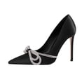 thumbnail image 1 of XYD Women Graceful Rhinestone Bowknot Stiletto High Thin Heel Slip On Pumps Pointed Closed Toe Dress Bridal Shoes Size 6.5 Black, 1 of 4