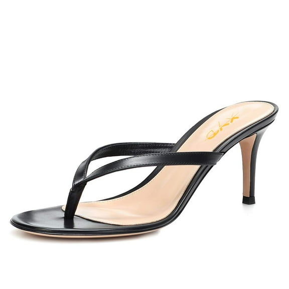 XYD Women Hot Summer Thin Mid Heel Thong Sandals Round Open Toe Slippers Slip On Flip Flops Dressy Casual Shoes Size 11.5 Black