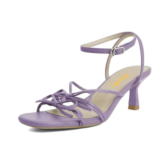 XYD Women Kitten Low Heel Sandals Bowknots Square Open Toe Ankle Strap Summer Casual Dress Shoes Size 6.5 Light Purple