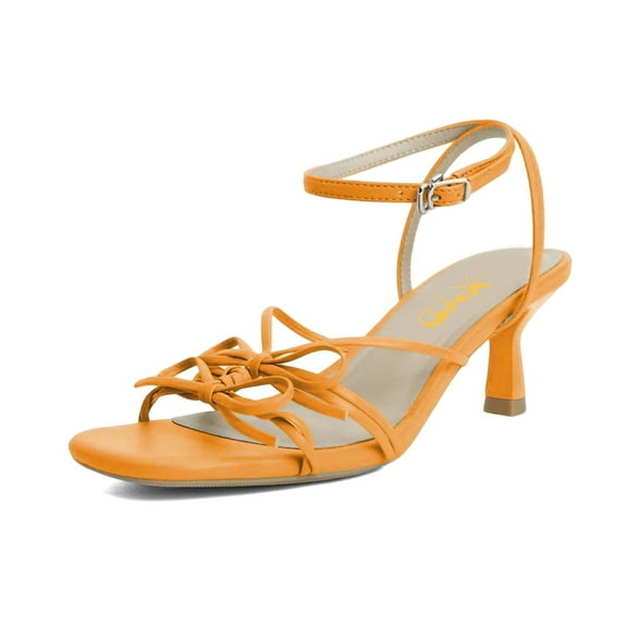 XYD Women Kitten Low Heel Sandals Bowknots Square Open Toe Ankle Strap Summer Casual Dress Shoes Size 7 Orange