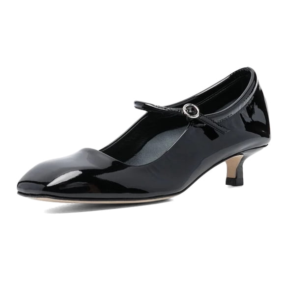 XYD Women Mary Jane Kitten Pumps Square Toe Adjustable Buckle Strap Low Heel Dress Date Retro Shoes Size 5.5 Black