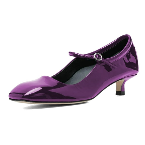 XYD Women Mary Jane Kitten Pumps Square Toe Adjustable Buckle Strap Low Heel Dress Date Retro Shoes Size 6 Purple