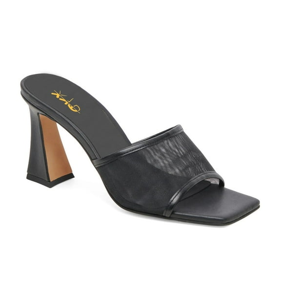 XYD Women Mesh Mules Square Open Toe Slide Sandals Block High Heels Spring Summer Chic Dress Shoes Size 5 Black