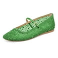 thumbnail image 1 of XYD Women Mesh Rhinestone Ballet Flats Square Closed Toe Strap with Buckled Mary Jane Dating Dressy Shoes Size 9 Green, 1 of 4