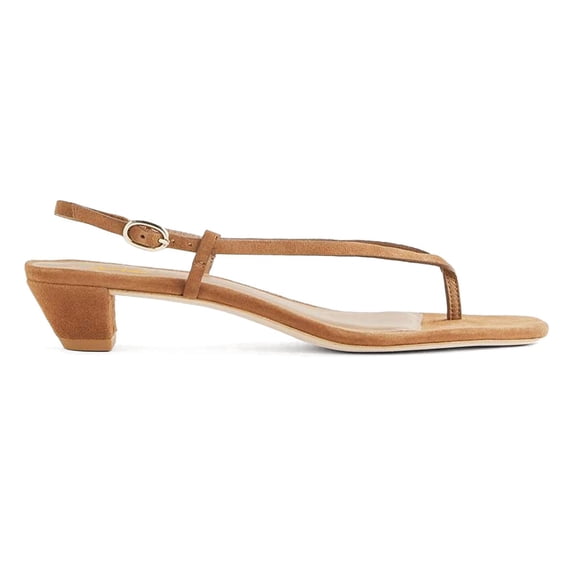 XYD Women Minimalist Open Square Toe Thong Sandals Buckled Backstrap Chunky Low Heels Casual Dress Summer Shoes Size 9.5 Brown