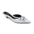 thumbnail image 1 of XYD Women Mules Layered Buckles Pointed Toe Tapered Low Heel Slippers Slip-on Fashion Sandals Casual Dressy Shoes Size 11 Silver, 1 of 4