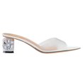 thumbnail image 1 of XYD Women Open Pointed Toe Transparent Strap Mules Slip on Studded Crystal Block Low Heels Fashion Party Slide Sandals Size 13.5 White, 1 of 4