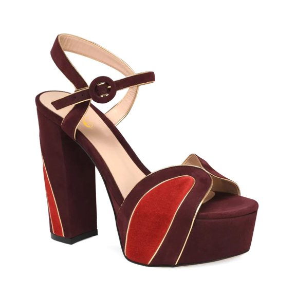 XYD Women Open Round Toe Ankle Strap Sandals Platform Block Chunky High Heels Cocktail Party Dressy Shoes Size 7.5 Red Multi