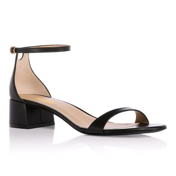 XYD Women Open Round Toe Buckled Sandals Thin Ankle Strap Low Chunky Heels Comfortable Dressy Shopping Shoes Size 4.5 Black