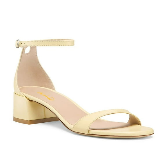 XYD Women Open Round Toe Buckled Sandals Thin Ankle Strap Low Chunky Heels Comfortable Dressy Shopping Shoes Size 8.5 Creamy Yellow