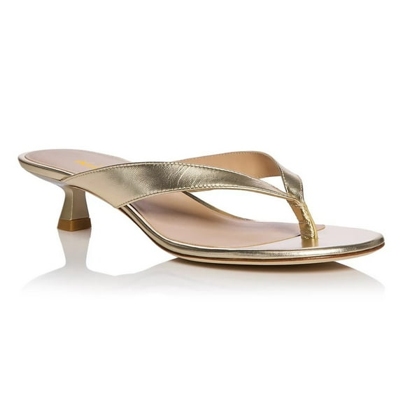 XYD Women Open Round Toe Flip Flops Slip on Low Kitten Heels Mules Casual Dress Summer Beach Thong Sandals Size 10 Light Gold