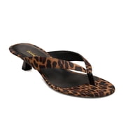 XYD Women Open Round Toe Flip Flops Slip on Low Kitten Heels Mules Casual Dress Summer Beach Thong Sandals Size 4 Leopard