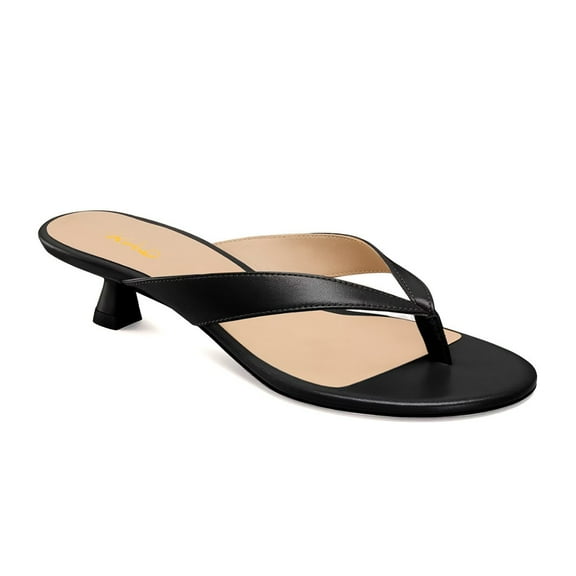 XYD Women Open Round Toe Flip Flops Slip on Low Kitten Heels Mules Casual Dress Summer Beach Thong Sandals Size 6 Black