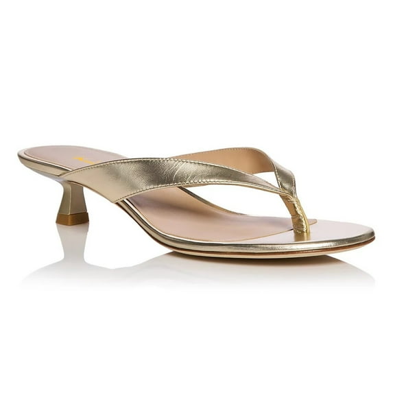 XYD Women Open Round Toe Flip Flops Slip on Low Kitten Heels Mules Casual Dress Summer Beach Thong Sandals Size 7 Light Gold