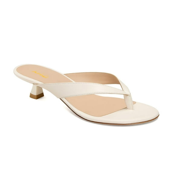 XYD Women Open Round Toe Flip Flops Slip on Low Kitten Heels Mules Casual Dress Summer Beach Thong Sandals Size 8.5 Ivory White