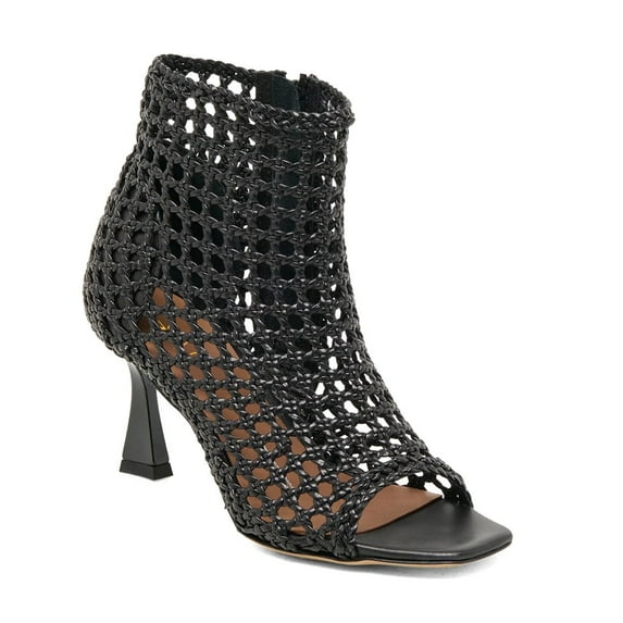 XYD Women Open Square Toe Ankle Boots Breathable Woven Spool Heel Sandals Side Zipper Party Fashion Shoes Size 12.5 Black