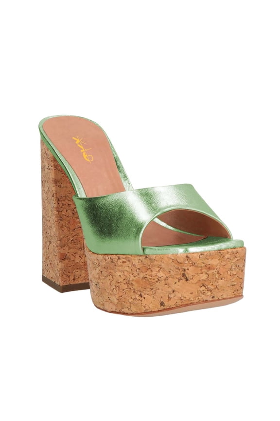 Women Open Square Toe Clog Mule Sandals Slip on Platform Sole Chunky High Heels Casual Dress Summer Heeled Slides Size 10 Green