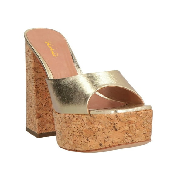 XYD Women Open Square Toe Clog Mule Sandals Slip on Platform Sole Chunky High Heels Casual Dress Summer Heeled Slides Size 4 Gold