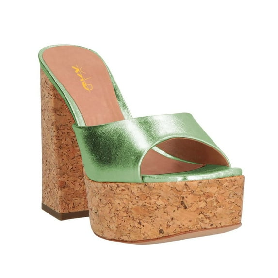 XYD Women Open Square Toe Clog Mule Sandals Slip on Platform Sole Chunky High Heels Casual Dress Summer Heeled Slides Size 7 Green