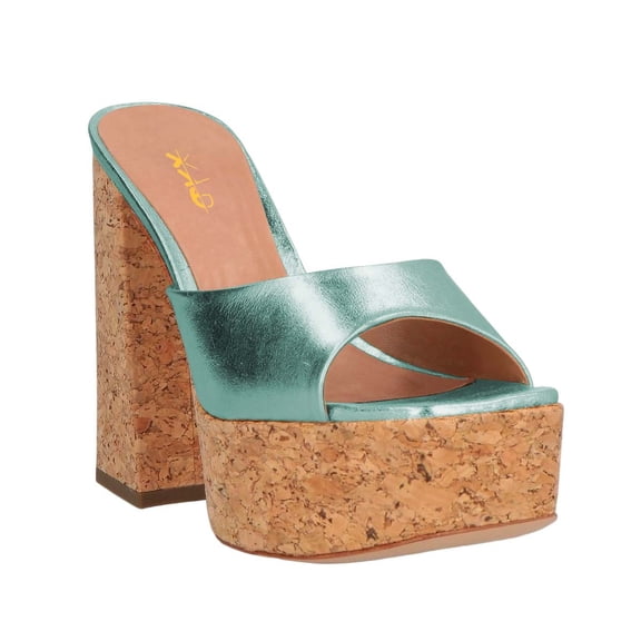 XYD Women Open Square Toe Clog Mule Sandals Slip on Platform Sole Chunky High Heels Casual Dress Summer Heeled Slides Size 9.5 Turquoise
